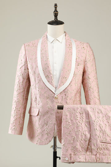 Châle rose pâle Revers Jacquard Costumes de bal pour hommes